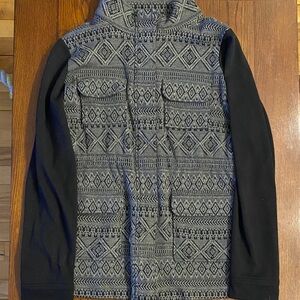 Maurices Black and Gray Geometric Knit Zip Hoodie Jacket
